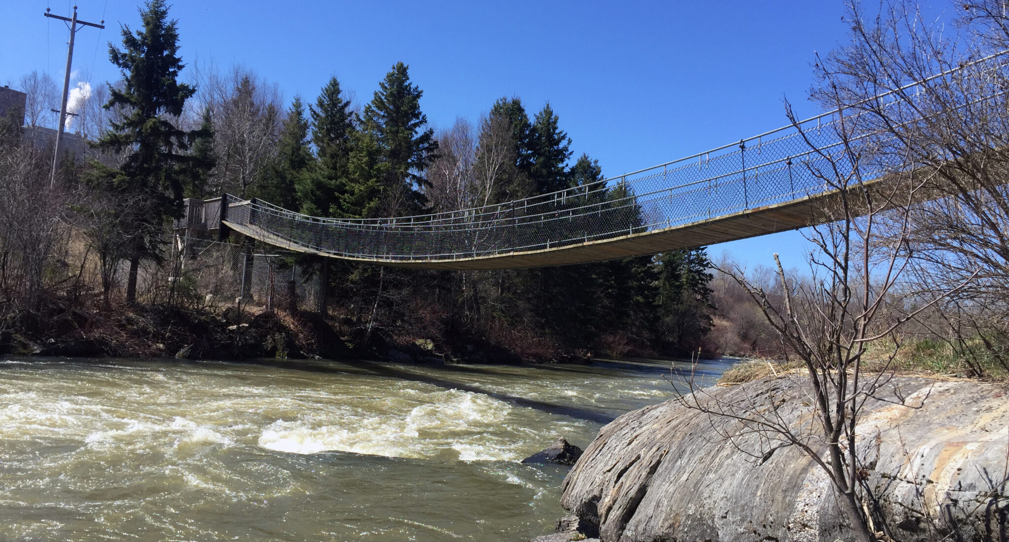 Dryden Ontario landmark, the suspension bridge on a beautiful sunny day.